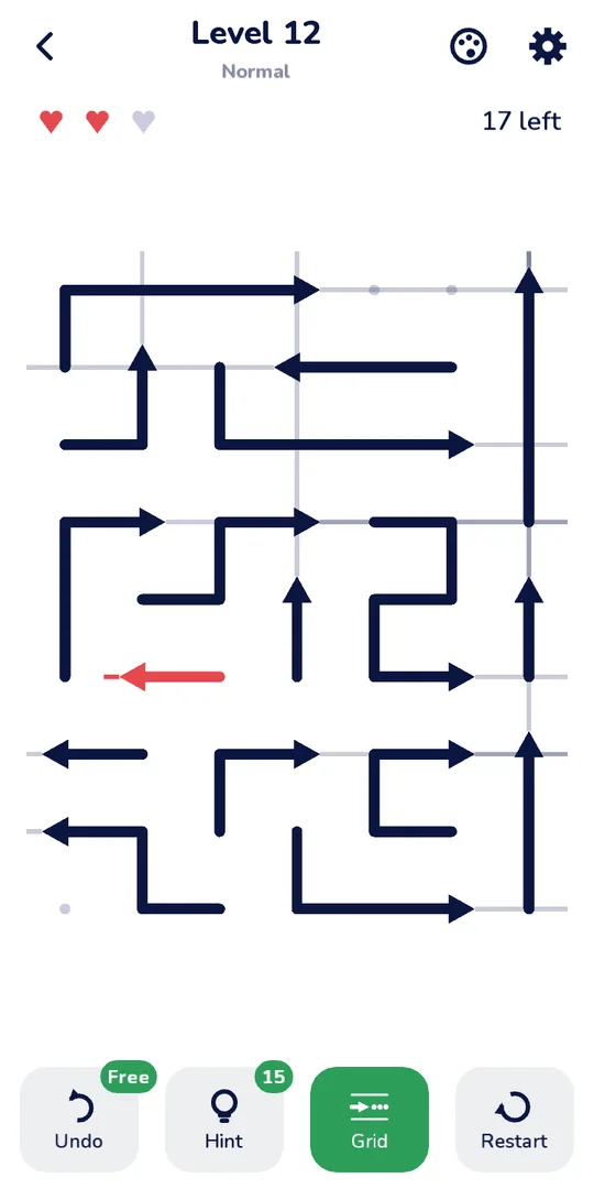 A blocked arrow in red with the Grid view on