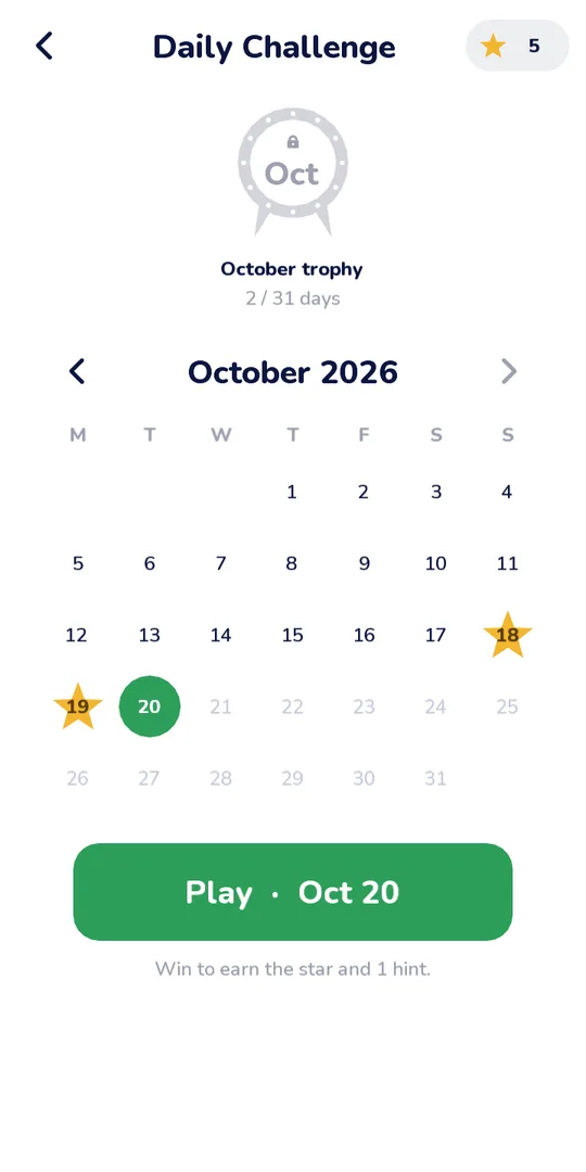 The daily challenge calendar