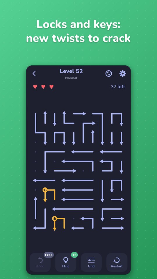 Locked arrows and keys on a dark arrow puzzle board