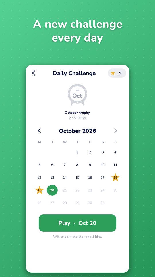 Daily Challenge calendar with a monthly trophy