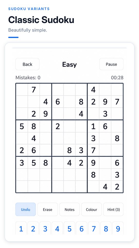 Classic Sudoku board with undo, erase, notes, colour and hint buttons