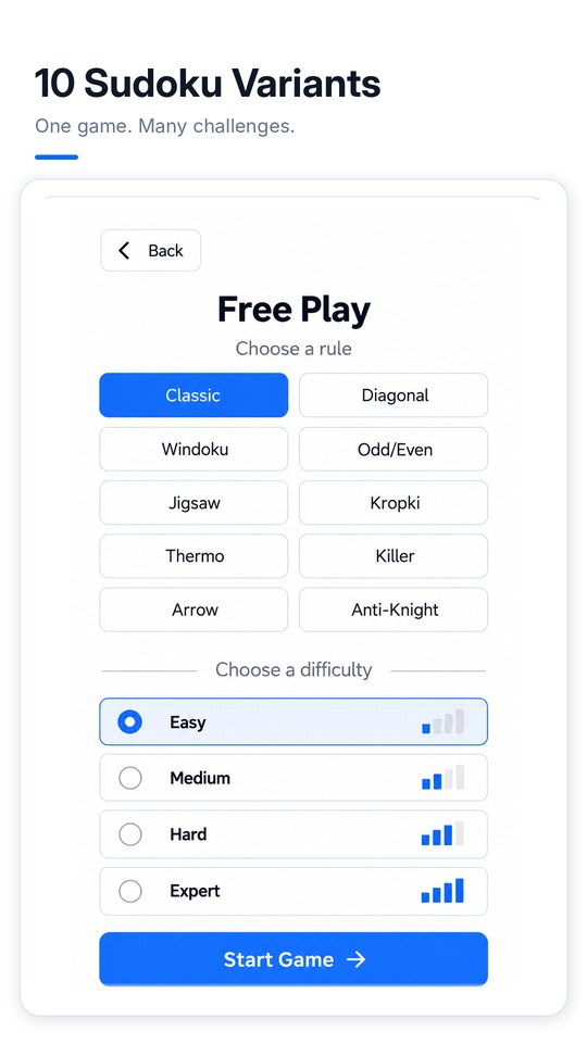 Free Play: choose one of 10 rules and a difficulty
