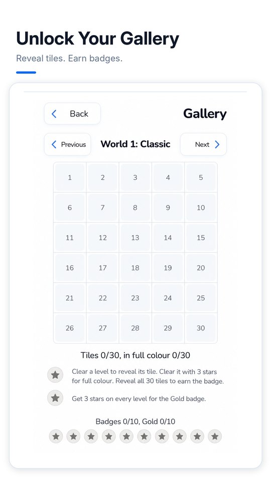 Gallery: reveal tiles and earn badges