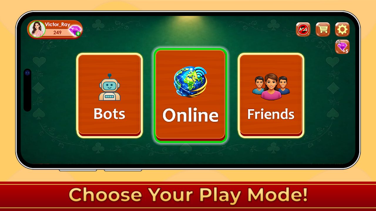 Choose Bots, Online or Friends mode in Timepass Callbreak