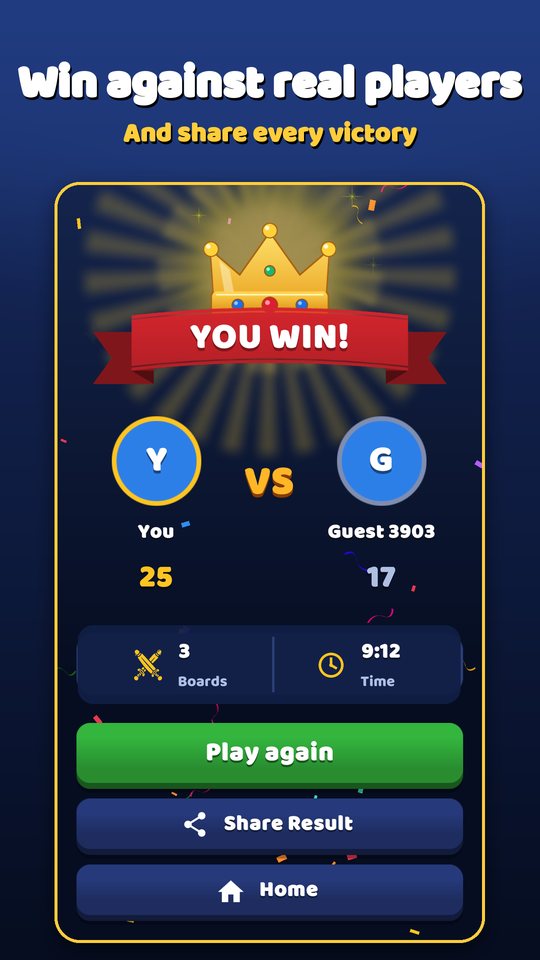 Match result after winning online