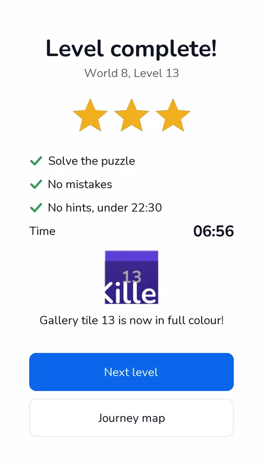 Level complete with three stars